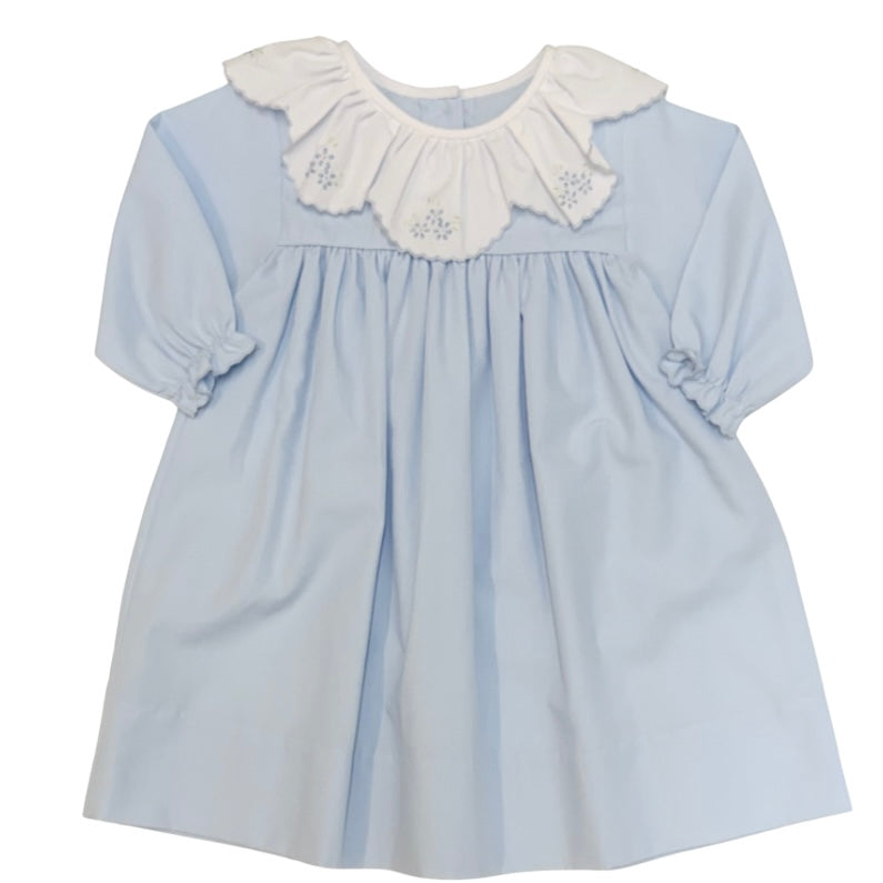 Auraluz Girls Dress with Blue Flower Scalloped Collar