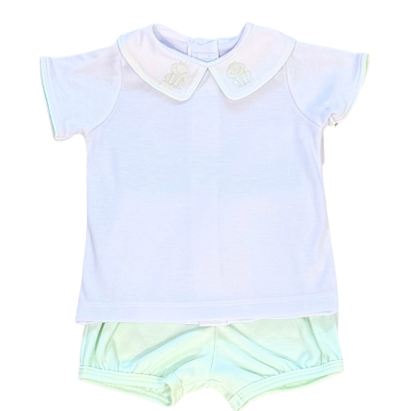 Auraluz Boys Diaper Set with Frog Shadow Stitch Embroidery