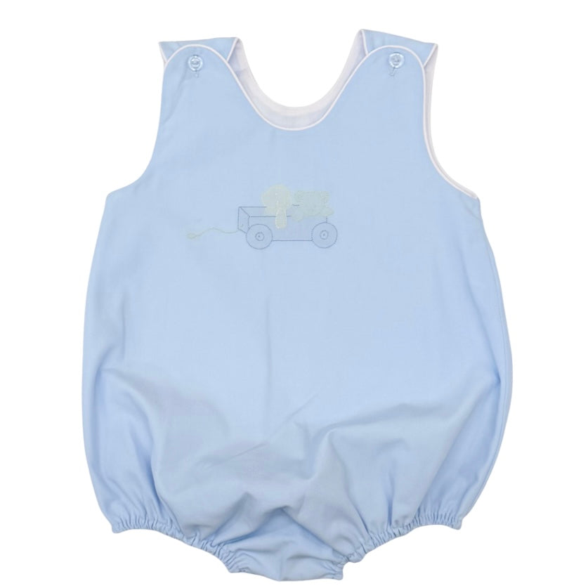 Auraluz Boys Sleeveless Blue Bubble with Toy Train Hand Stitched Embroidery