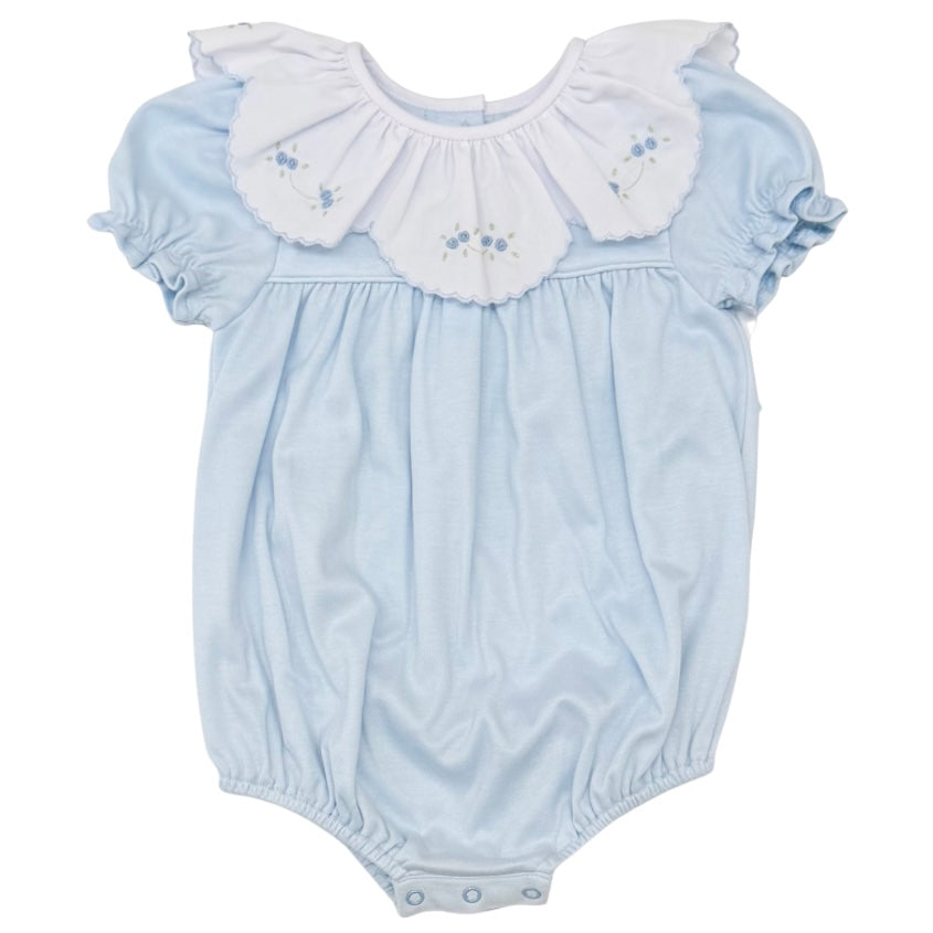 Auraluz Girls Blue Pima Cotton Bubble with White Scallop Collar