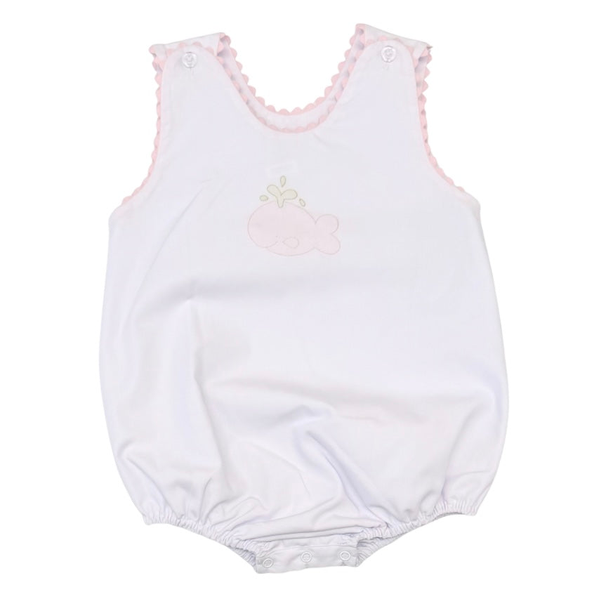 Auraluz Girls White Bubble with Whale Shadow Stitch Embroidery