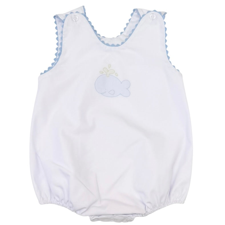 Auraluz Boys White Bubble with Blue Whale Shadow Stitch Embroidery