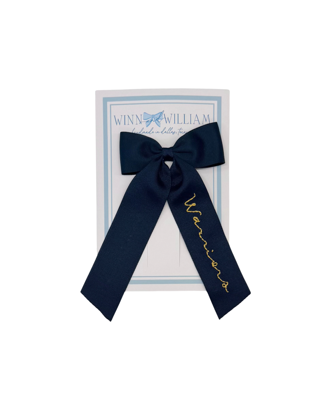 Winn and William Hair Bow-Navy with Hand Stitched Warriors