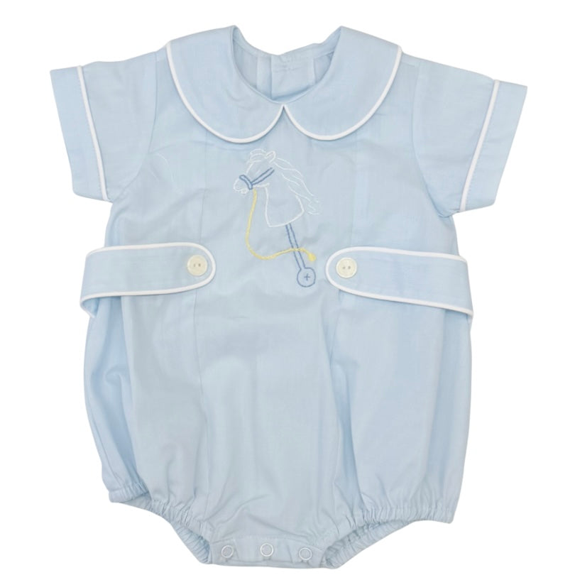 Baby Sen Boys Blue Keaton Horse Stick Embroidered Bubble