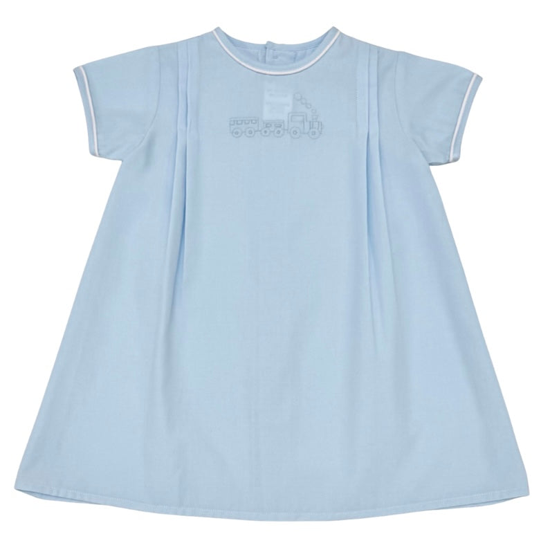 Auraluz Boys Blue Day Gown with Train Shadow Stitch Embroidery