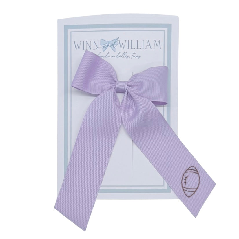 Winn and William Hair Bow-Lavender with Hand Stitched Football