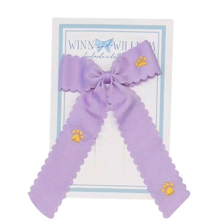 Winn and William Hair Bow-Lavender with Hand Stitched Tiger Paws
