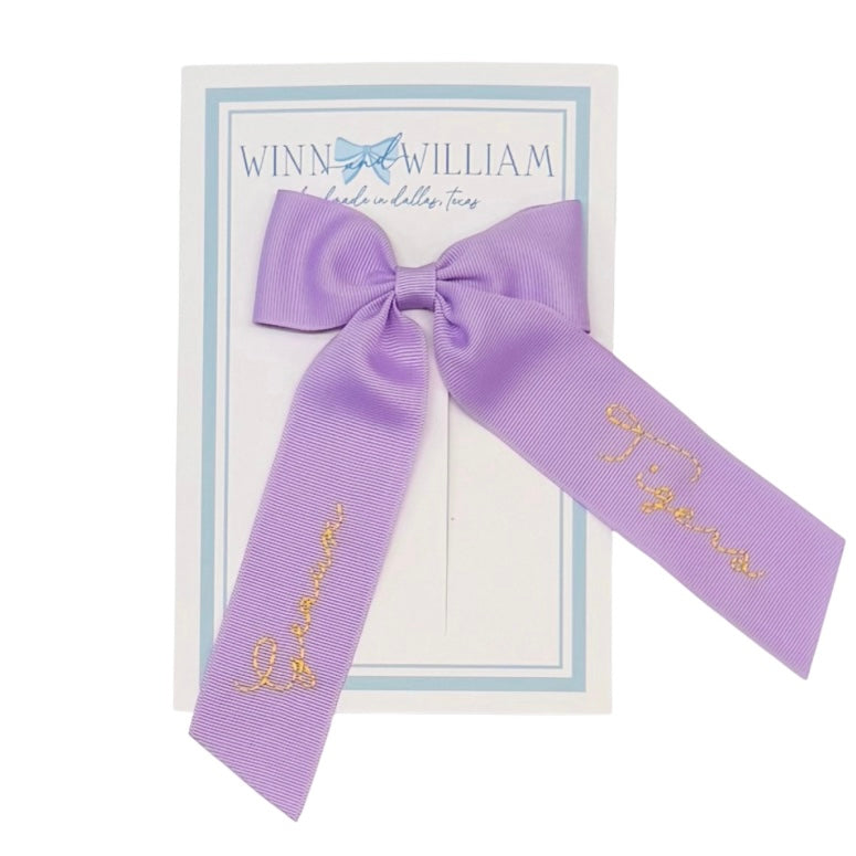 Winn and William Hair Bow-Lavender with Hand Stitched Geaux Tigers