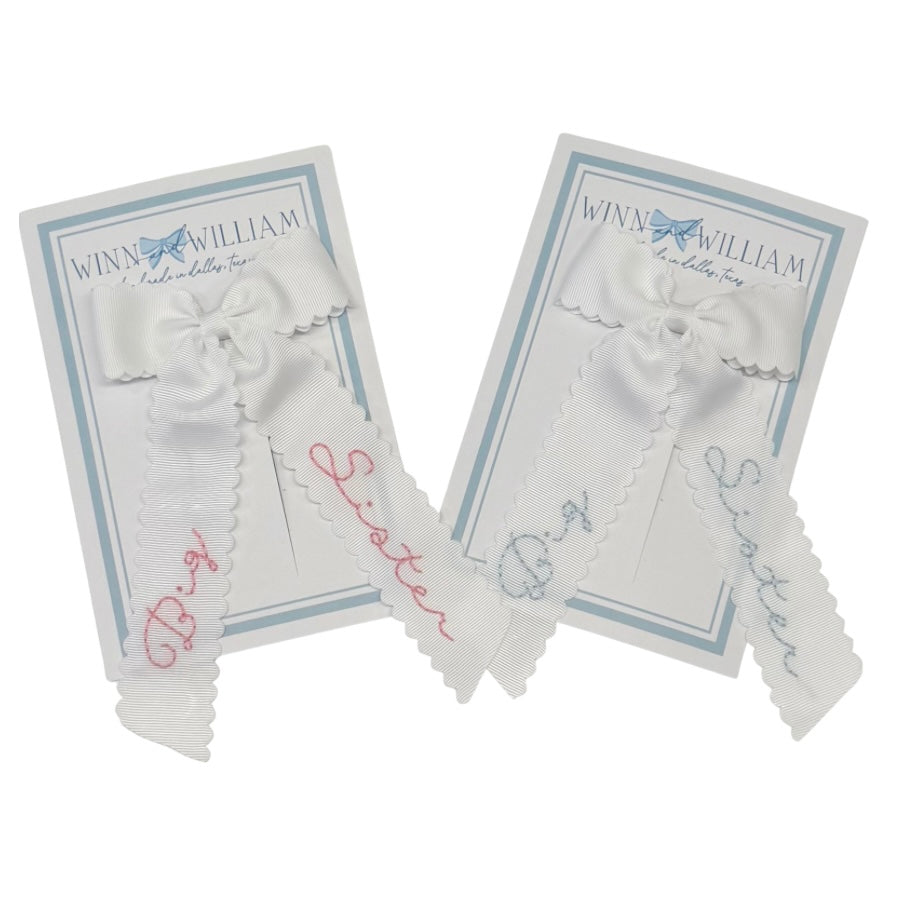 Winn and WIlliam Hair Bow-Big Sister Hand Stitched Bow in Blue or Pink