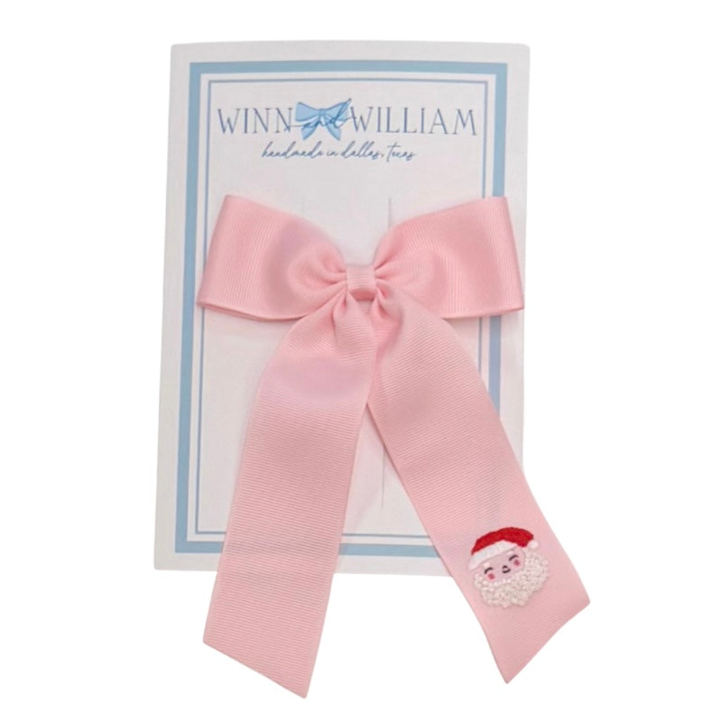 Winn and William Hair Bow-Pink Santa