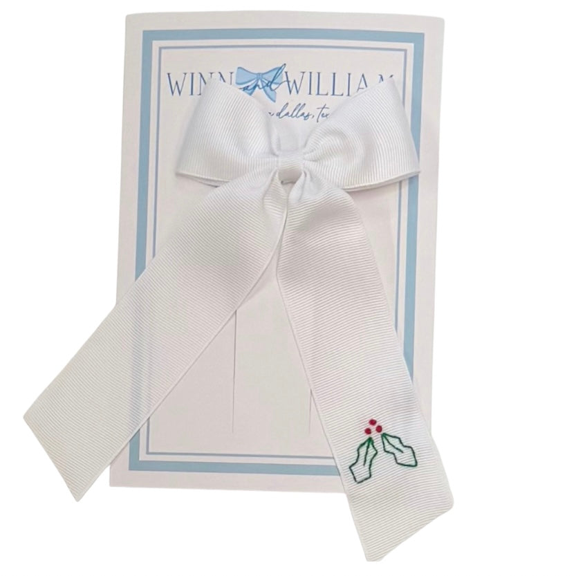 Winn and William Hair Bow-White Holly