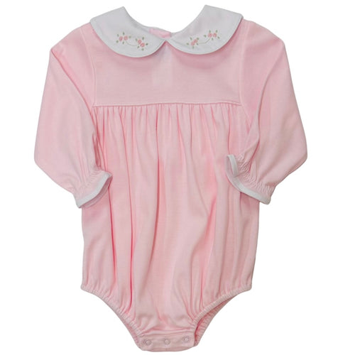 Auraluz Girls LS Pink Knit Bubble with Tiny Bud Embroidery