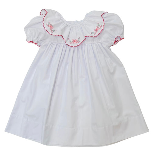 Auraluz Girls White Dress with Christmas Bow Scallop Collar