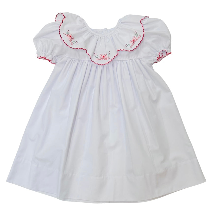 Auraluz Girls White Dress with Christmas Bow Scallop Collar