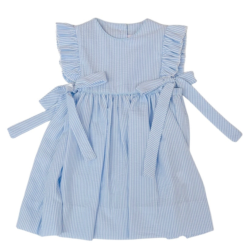 Petit Bebe Girls Light Blue Seersucker Dress