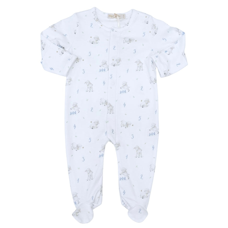 Baby Club Chic Counting Blue Baby Sheep Printed Footie