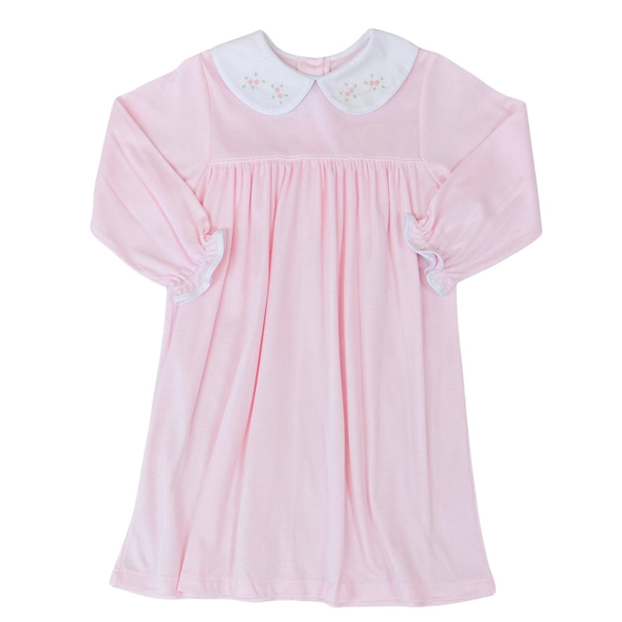 Auraluz Girls Pink Pima Cotton Dress with Tiny Bud Rosettes