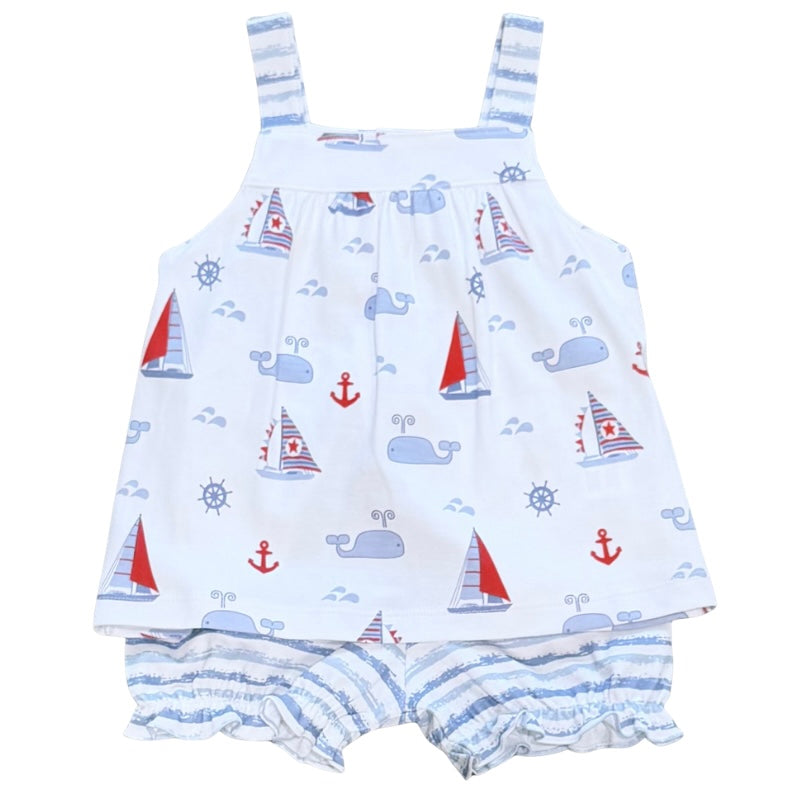 Marco & Lizzy Girls Nantucket Whales and Sailboats Bloomer Set