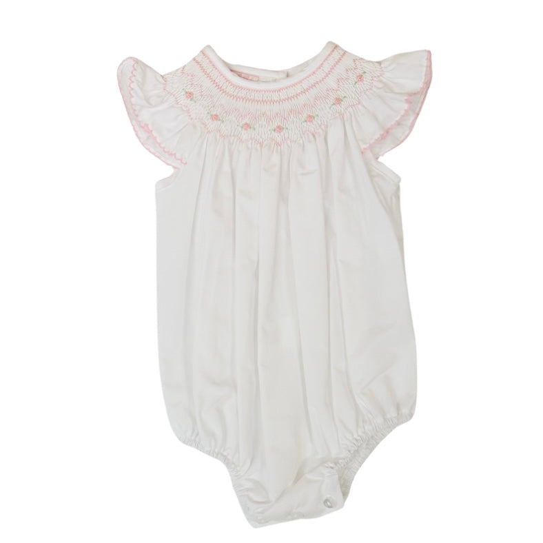 Petit Bebe Girls White Smocked Bubble