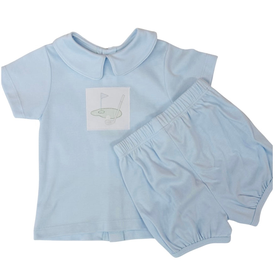 Auraluz Boys Blue Set with Golf Green Shadow Stitch Embroidery