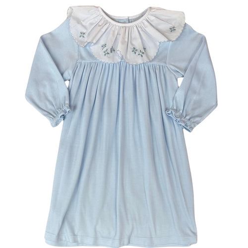 Auraluz Girls Blue Dress with Blue and White Rosebud Scalloped Collar