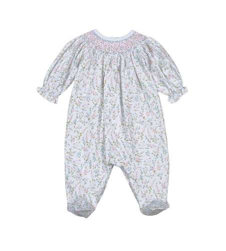 Baby Loren Girls Vivian Floral Hand Smocked Bishop Footie
