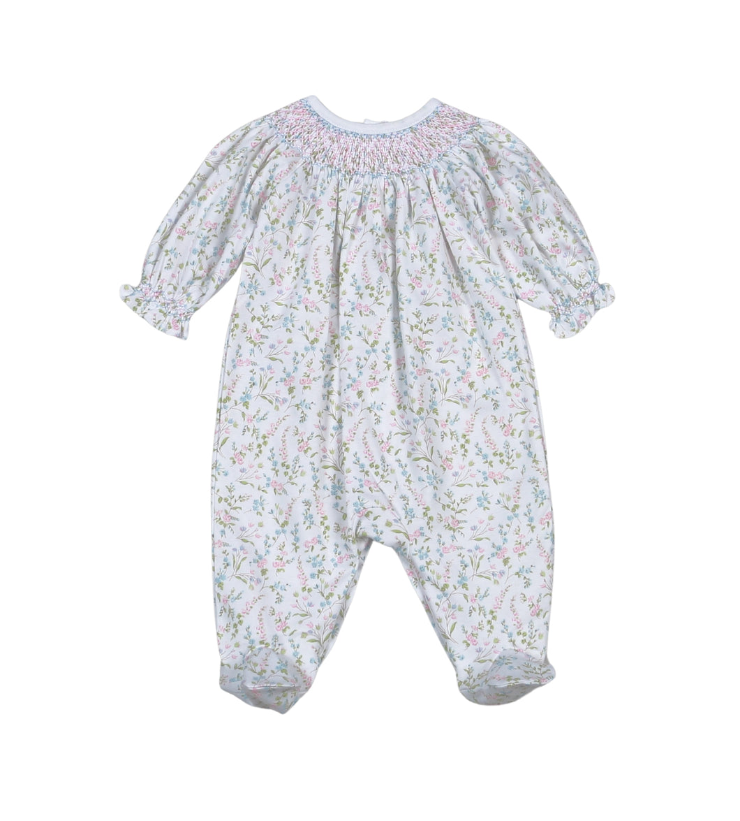 Baby Loren Girls Vivian Floral Hand Smocked Bishop Footie