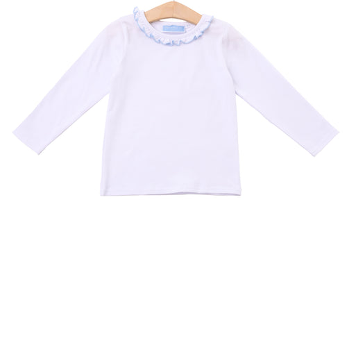 Trotter Street Girls Vera White Ruffle Top with Blue Piping