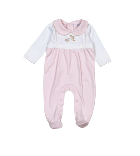 Baby Loren Girls Pink Welcome Baby Hand Embroidered Footie