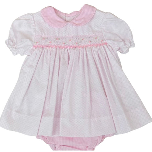 Petit Ami Girls Smocked Pink Dot Dress