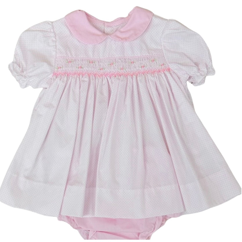 Petit Ami Girls Smocked Pink Dot Dress