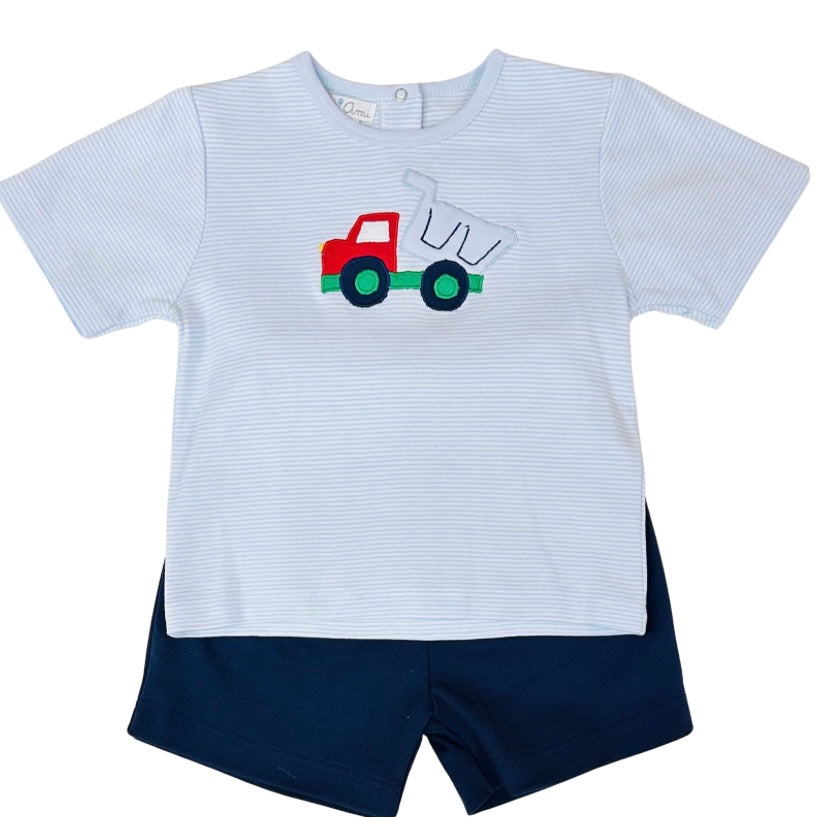 Petit Ami Boys Short Set with Dump Truck Applique