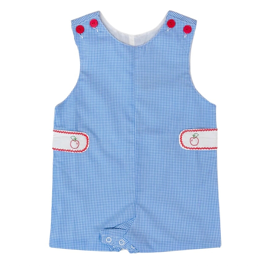 Remember Nguyen Boys Blue Gingham Jon Jon with Apple Embroidery Tabs