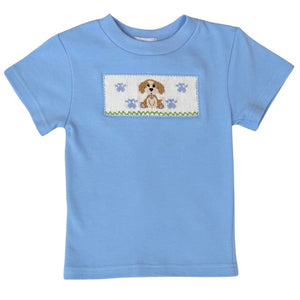 Vive La Fete Boys Blue Smocked Puppy Shirt