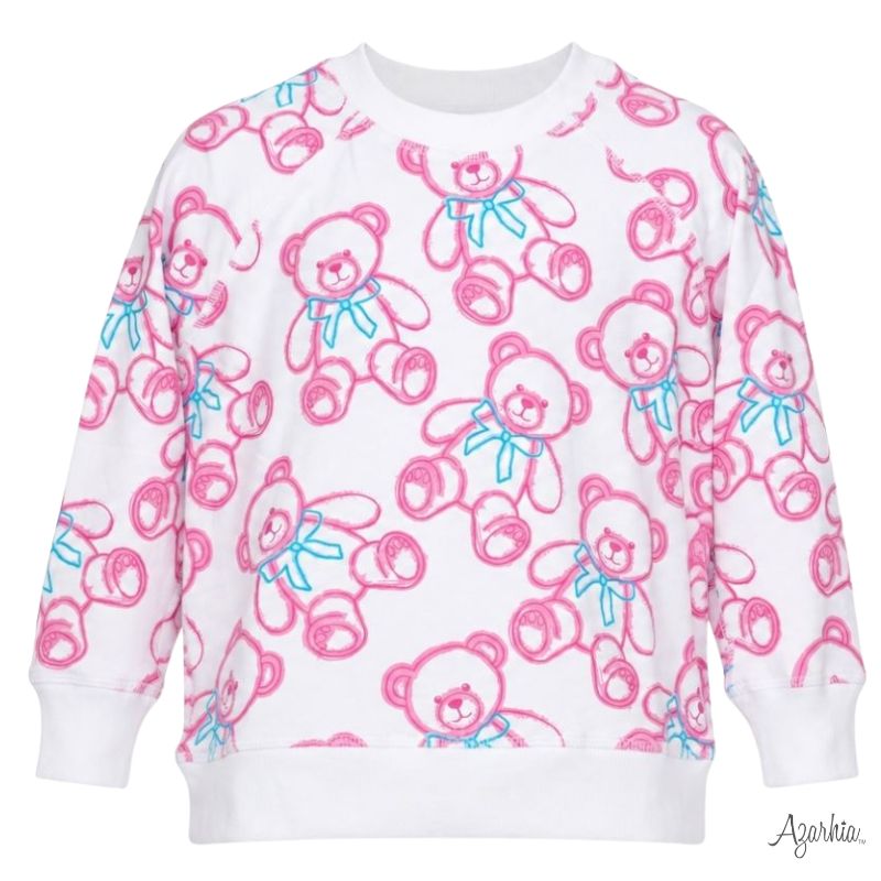Azarhia Girls Spray Painted Bears White Oversized Sweatshirt