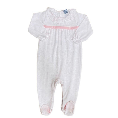 Babidu Pink and White Footie with Matching Ruffle Collar