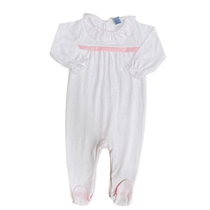 Babidu Pink and White Footie with Matching Ruffle Collar
