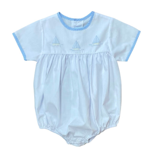 Auraluz Boys White Bubble with Shadow Stitch Sailboats