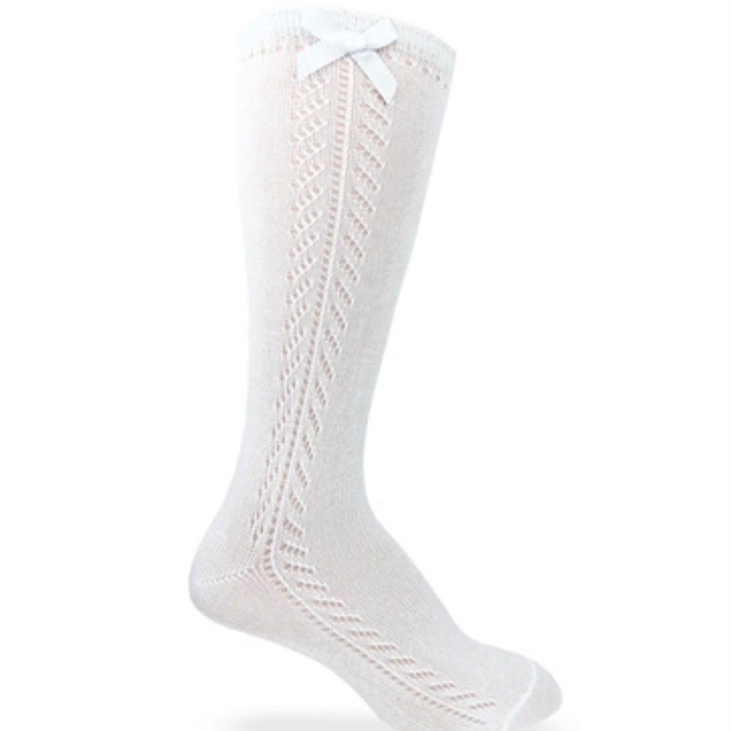 Jefferies Socks White Pointelle Bow Knee High Socks