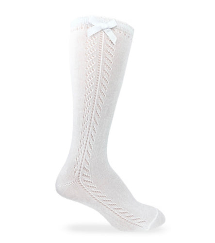 Jefferies Socks White Pointelle Bow Knee High Socks