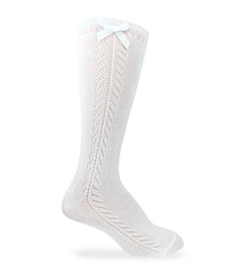Jefferies Socks White Pointelle Bow Knee High Socks
