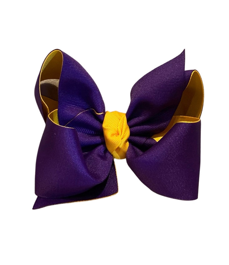 Beyond Creations Large Purple and Gold Hair Bow with Alligator Clip