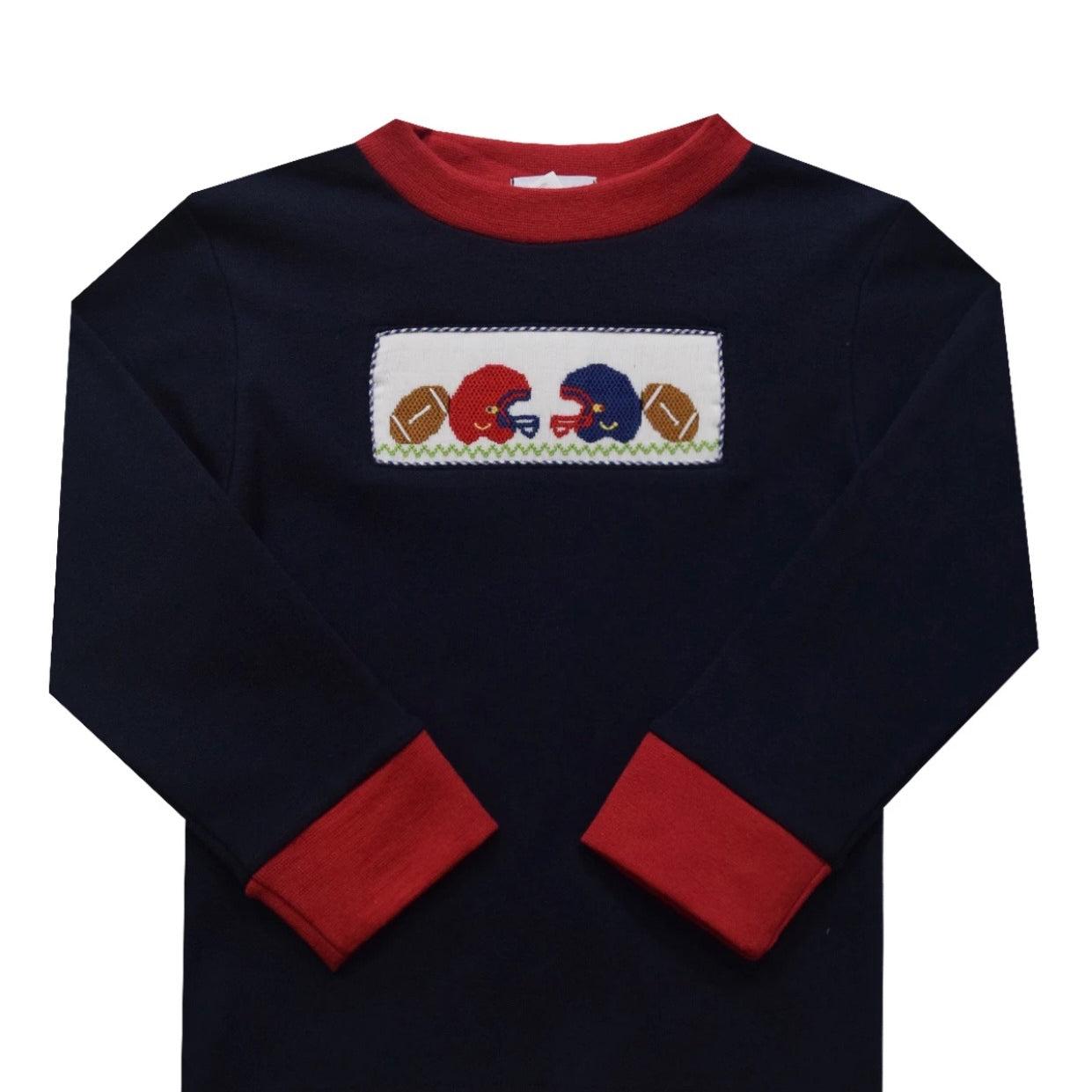 Vive La Fete Football Smocked Solid Navy Blue Knit Long Sleeve