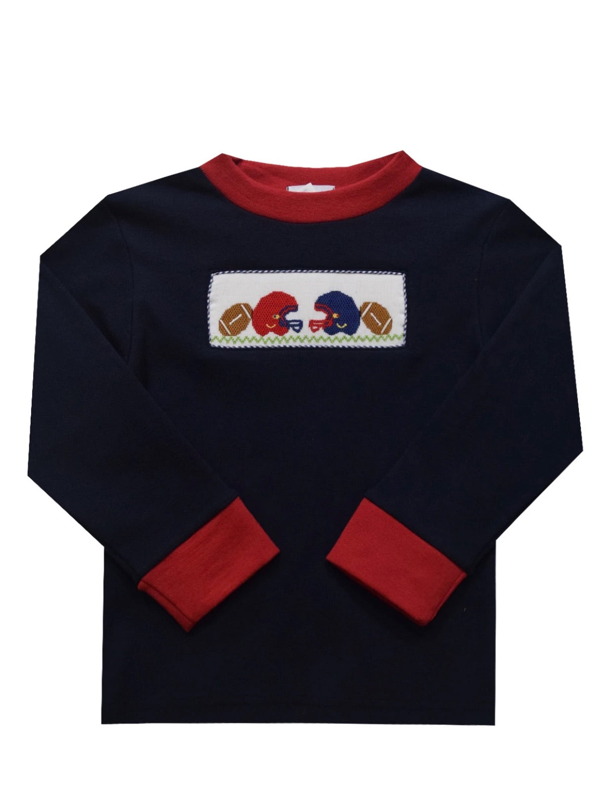 Vive La Fete Football Smocked Solid Navy Blue Knit Long Sleeve