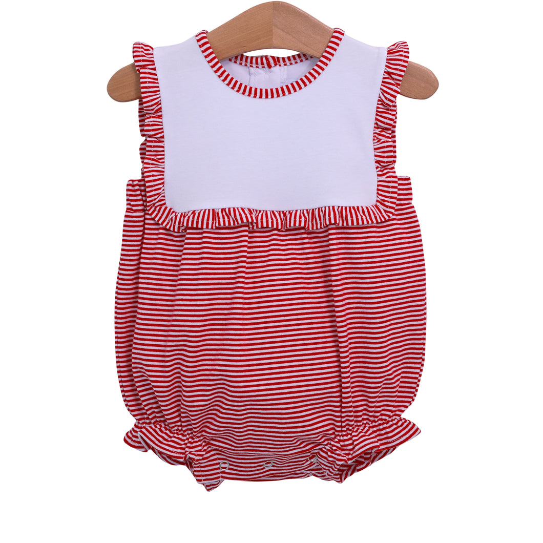 Trotter Street Red and White Stripe Alice Ruffled Bubble with White Bib Front