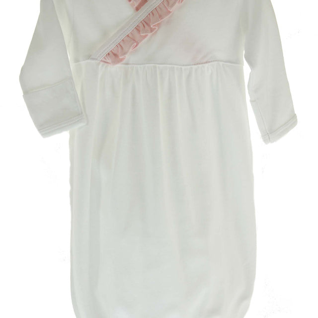 Baby Loren White Kimono Gown with Pink Ruffle