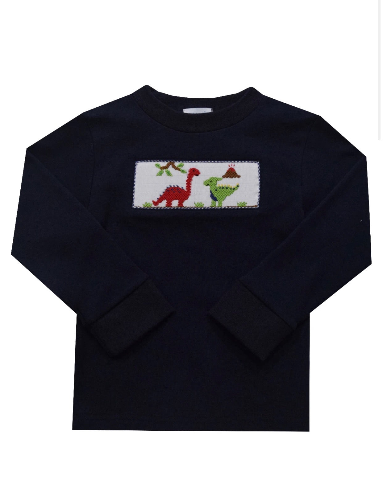 Vive La Fete Dinosaur Smocked Navy Blue Knit Long Sleeve