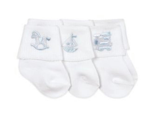 Jefferies Socks Baby Boy White Sock with Applique