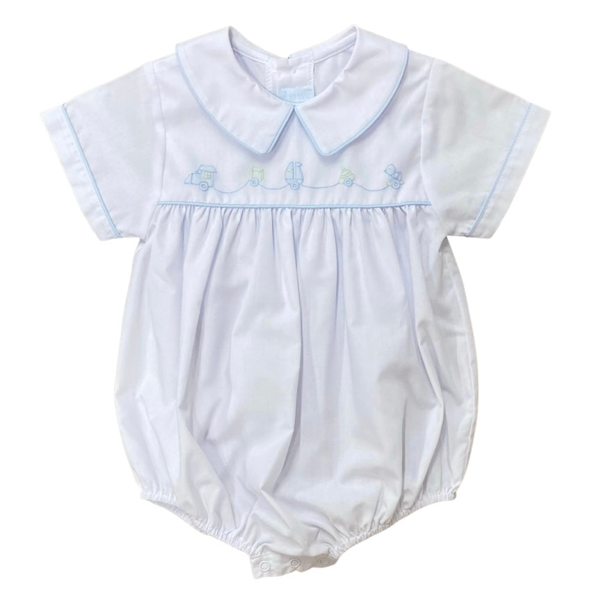 Auraluz Boy White Bubble with Blue Piped Collar and Sleeves