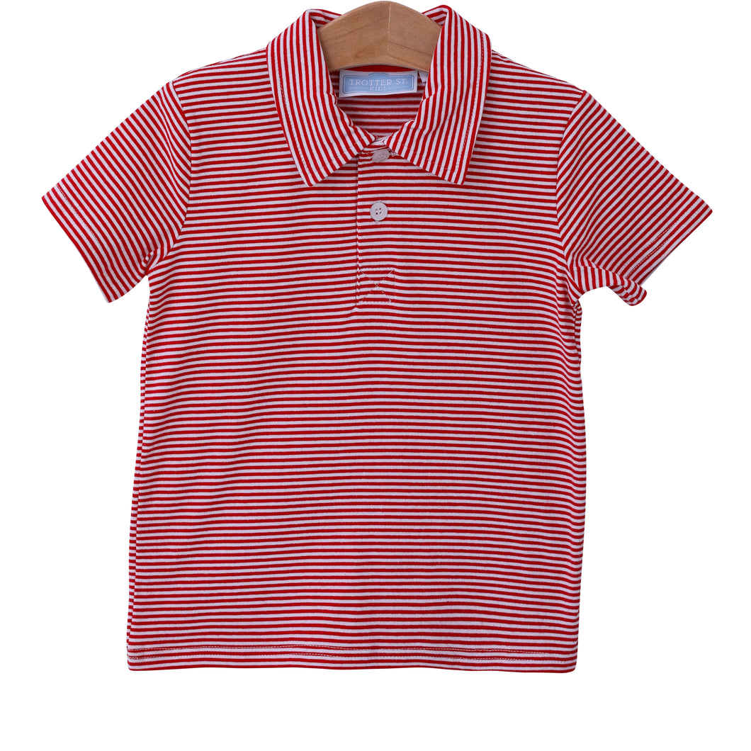 Trotter Street Red and White Stripe Henry Polo